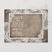 White Lace Burlap Modern Goth Foto Save the Date Ankündigungspostkarte (Rückseite)