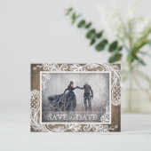 White Lace Burlap Modern Goth Foto Save the Date Ankündigungspostkarte (Stehend Vorderseite)