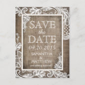 White Lace Burlap Modern Goth Save the Date Ankündigungspostkarte (Vorderseite)