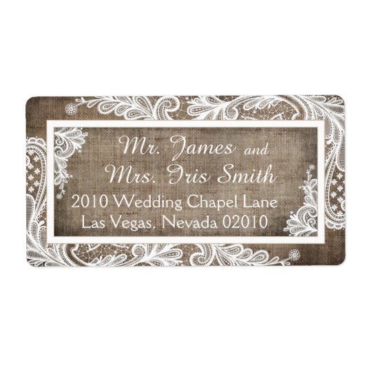 White Lace Burlap Modern Goth Wedding Label (Vorne)