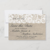 White Lace & Burlap Wedding Save the Date (Vorderseite)