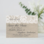 White Lace & Burlap Wedding Save the Date (Stehend Vorderseite)