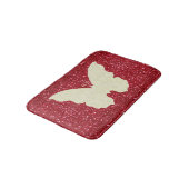 White Lace Butterfly auf rotem Glitzer Bath Mat Badematte (Schrägansicht)