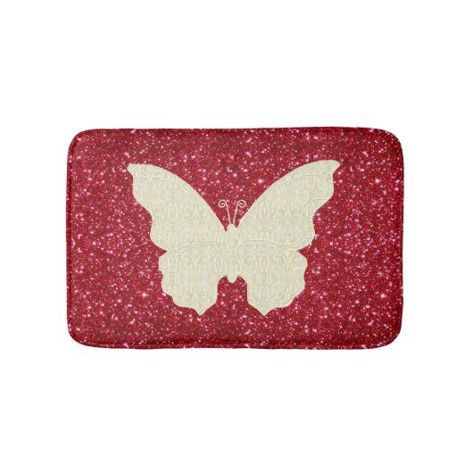 White Lace Butterfly auf rotem Glitzer Bath Mat Badematte (Vorderseite)