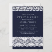 White Lace Elegant Navy Blue Sweet 16 Einladung (Vorderseite)
