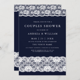 White Lace Elegante Moderne Navy Blue Couples Dusc Einladung
