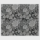 White Lace Florals auf Black Geschenkpapier (Flach)