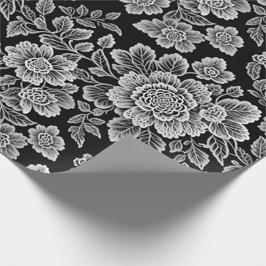 White Lace Florals auf Black Geschenkpapier (Ecke)