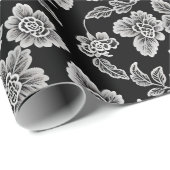 White Lace Florals auf Black Geschenkpapier (Rolleneckpunkt)