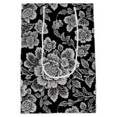 White Lace Florals auf Black Mittlere Geschenktüte (Rückseite)