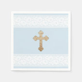 White Lace Gold Cross Baby Blue Religious Paper Serviette (Vorderseite)