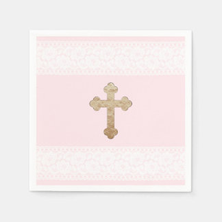 White Lace Gold Cross Rosa Religious Paper Serviette