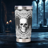 White Lace Gothic Skull Thermobecher