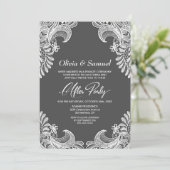 White Lace Gray Custom Foto Hochzeit nach dem Part Einladung (Stehend Vorderseite)