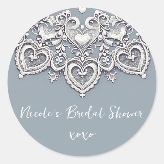 White Lace Hearts Romantic Charm Brautparty gezeic Runder Aufkleber (Vorderseite)