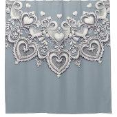 White Lace Herz Romantischer Charm Elegantes Blau Duschvorhang (Vorderseite)