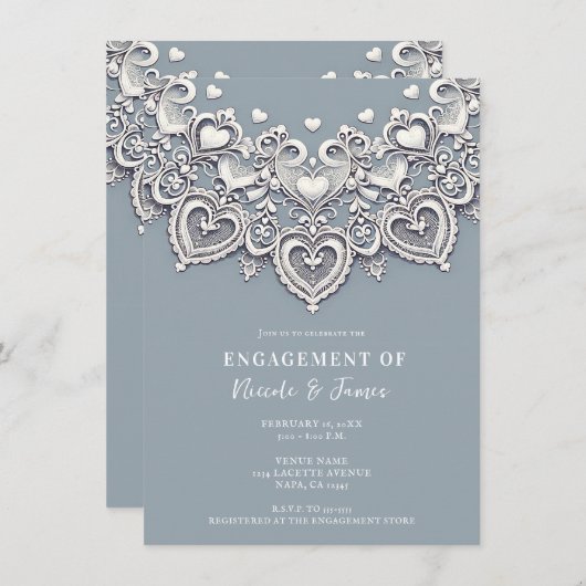 White Lace hört Romantic Charm Engagement Party Einladung (Vorne/Hinten)