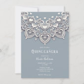White Lace Hört Romantischer Charm Quinceañera Par Einladung (Vorderseite)