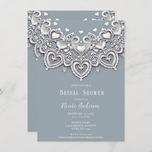 White Lace Hört Romantisches Charm Brautparty Einladung (Vorne/Hinten)