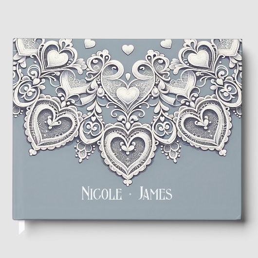 White Lace Hört Romantisches Charm Brautparty Gästebuch (Vorderseite)