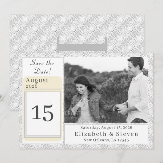 White Lace Katholic Mit Monogramm Save The Date (Vorne/Hinten)