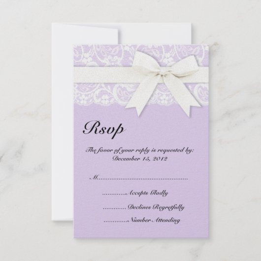 White Lace Lilac Lila Wedding Einladung (Vorderseite)