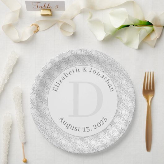 White Lace Mit Monogramm Pappteller (Hochzeit)