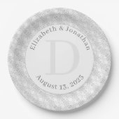 White Lace Mit Monogramm Pappteller (Vorderseite)