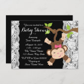 White Lace Monkey Baby Girl Dusche Einladung (Vorne/Hinten)