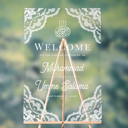 White Lace Muslim Wedding Welcome Acrylschild (Neutral)