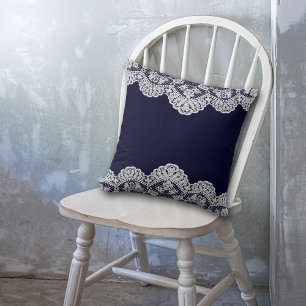 White Lace Navy Blue Kissen