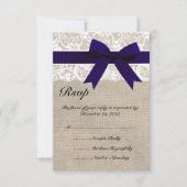 White Lace NavyRibbon and Burlap Wedding RSVP Card (Vorderseite)