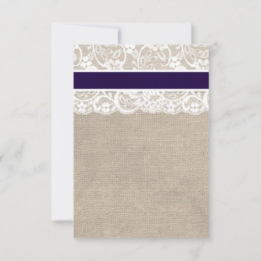 White Lace NavyRibbon and Burlap Wedding RSVP Card (Rückseite)