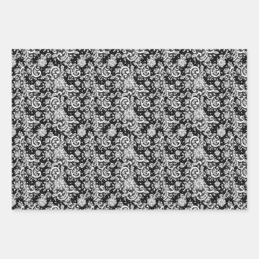 White Lace on Black Background Pattern Geschenkpapier Set (Vorderseite 2)