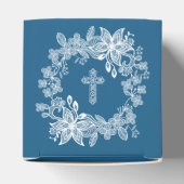 White Lace on Blue Religious Wedding Cube Geschenkschachtel (Oben)