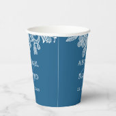 White Lace on Blue Wedding Pappbecher (Rechts)