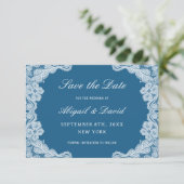 White Lace on Blue Wedding rettet das Datum Save The Date (Stehend Vorderseite)