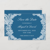 White Lace on Blue Wedding rettet das Datum Save The Date (Vorne/Hinten)