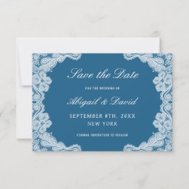 White Lace on Blue Wedding rettet das Datum Save The Date
