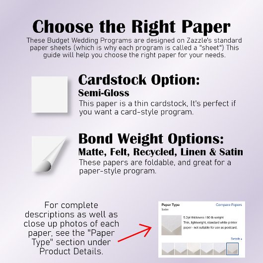 White Lace on Lavender Budget Wedding Programm