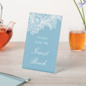 White Lace on Pastel Blue Guest Book Sockelschild (In SItu)