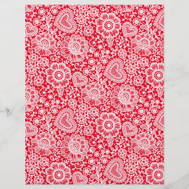 White Lace on Red Arts & Craft Scrapbook Paper (Vorderseite)