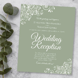 White Lace on Sage BUDGET Hochzeitsempfang Einladu