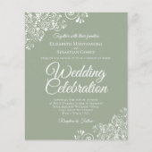 White Lace on Sage Green BUDGET Einladung Hochzeit (Vorderseite)