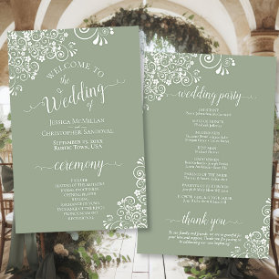 White Lace on Sage Green Budget Hochzeitsprogramm