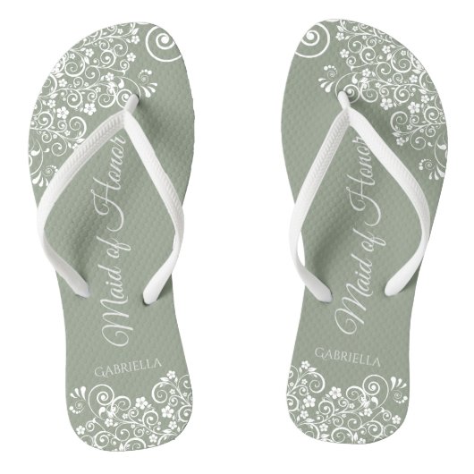 White Lace on Sage Green Trauzeugin Wedding Badesandalen (Fußbett)