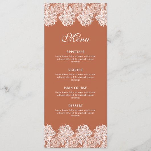 White Lace on Terracotta Classic Menu Menükarte (Vorderseite)