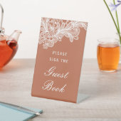 White Lace on Terracotta Guest Book Sockelschild (In SItu)