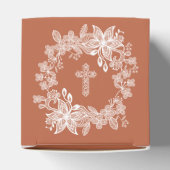 White Lace on Terracotta Religious Wedding Cube Geschenkschachtel (Oben)