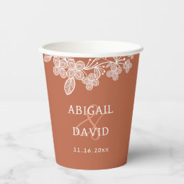 White Lace on Terracotta Wedding Pappbecher